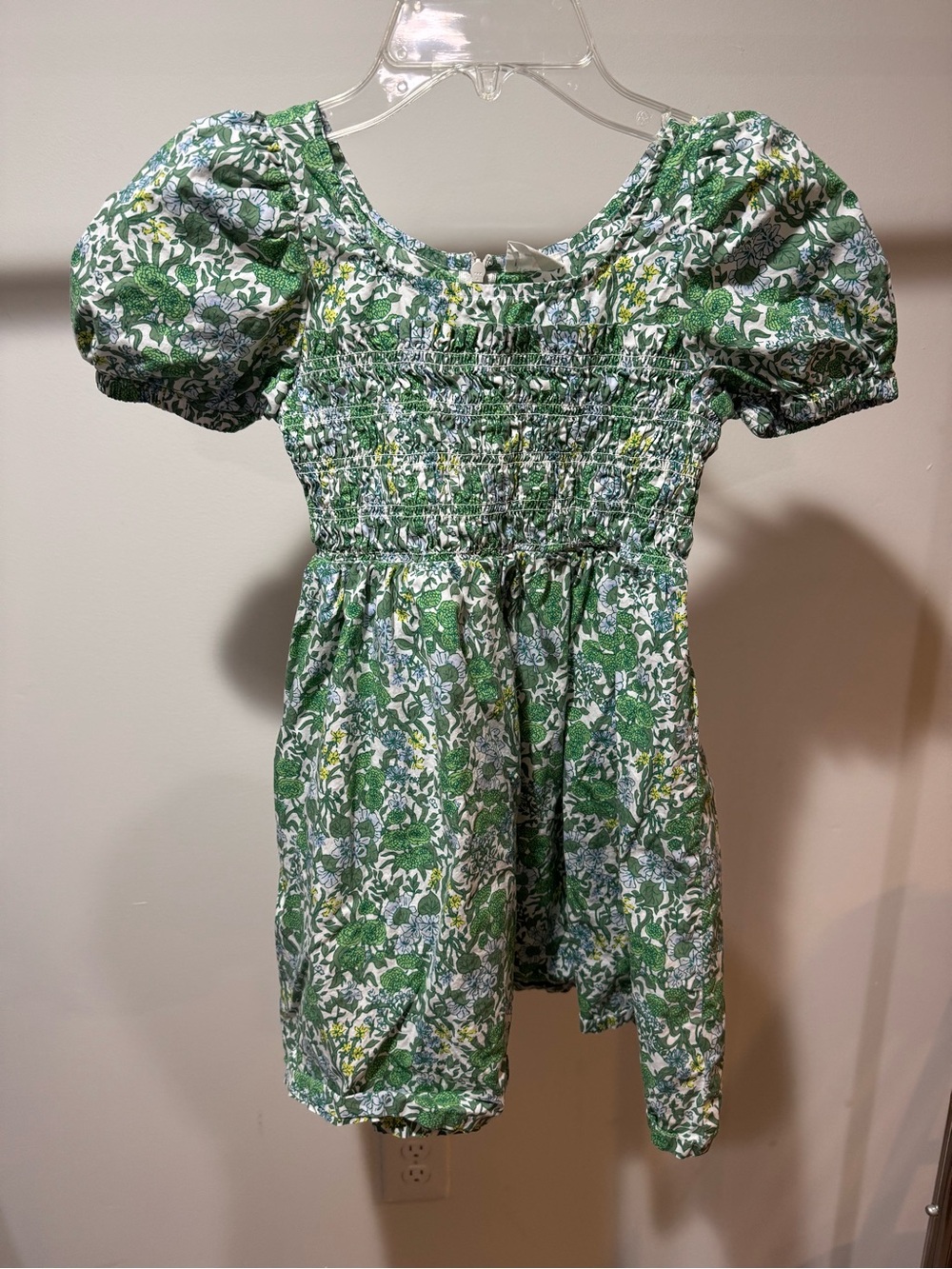 Crewcuts Green Floral Smocked Puff-Sleeve Dress